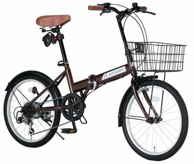 折りたたみ自転車 6段変速 20インチ カゴ・カギ・ライト付き ACE BUDDY AIT206-5【組立必要品】 折りたたみ自転車